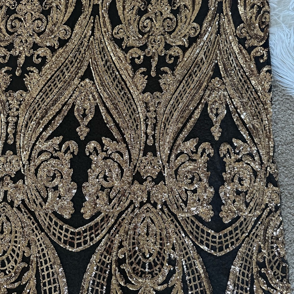 Gold Stretch Sequin/Gold Sequin on Black 4 way stretch mesh/Gold Sequin 1 Piece